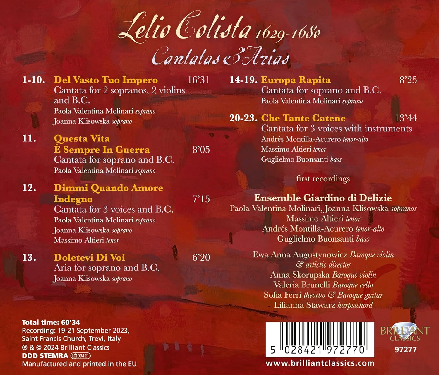 Ensemble Giardino di Delizie 콜리스타: 칸타타와 아리아 (Colista: Cantatas & Arias)