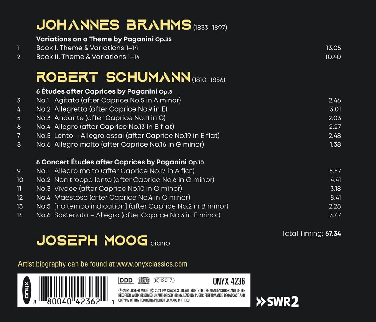 Joseph Moog 브람스: 파가니니 변주곡 / 슈만: 파가니니 에튀드 (Brahms: Variations on a Theme by Paganini op.35 / Schumann: 6 Etudes after Caprices by Paganini op.3 etc)