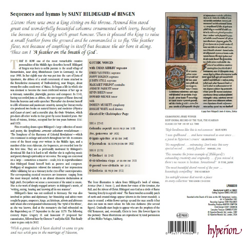 Gothic Voices 힐데가르트 폰 빙엔: 신의 숨결 위의 깃털 - 세쿠엔티아와 힘누스 모음집 (Hildegard of Bingen: A feather on the breath of God) [LP]