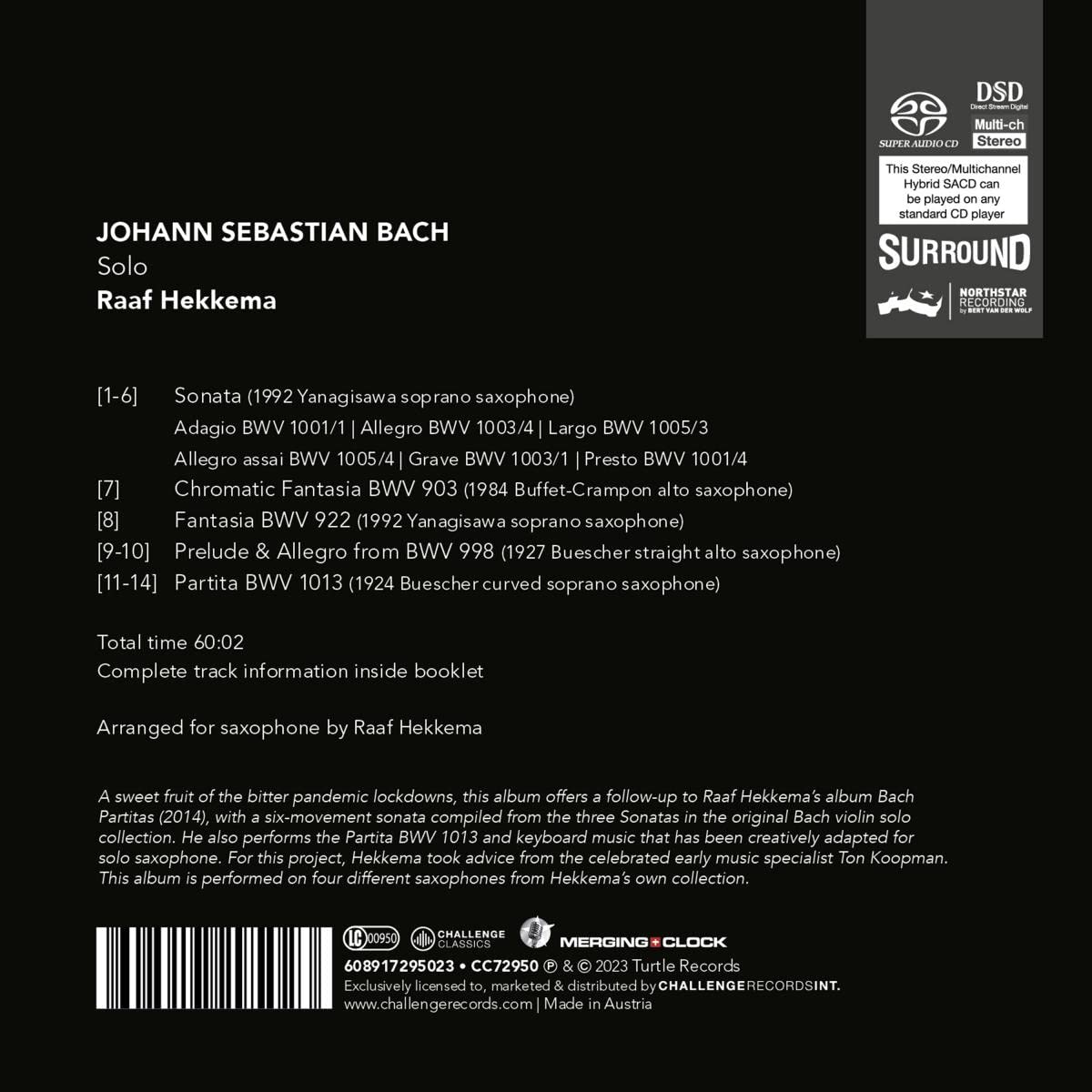 Raaf Hekkema 색소폰 독주로 듣는 바흐 (Solo - Bach Works on saxophone)