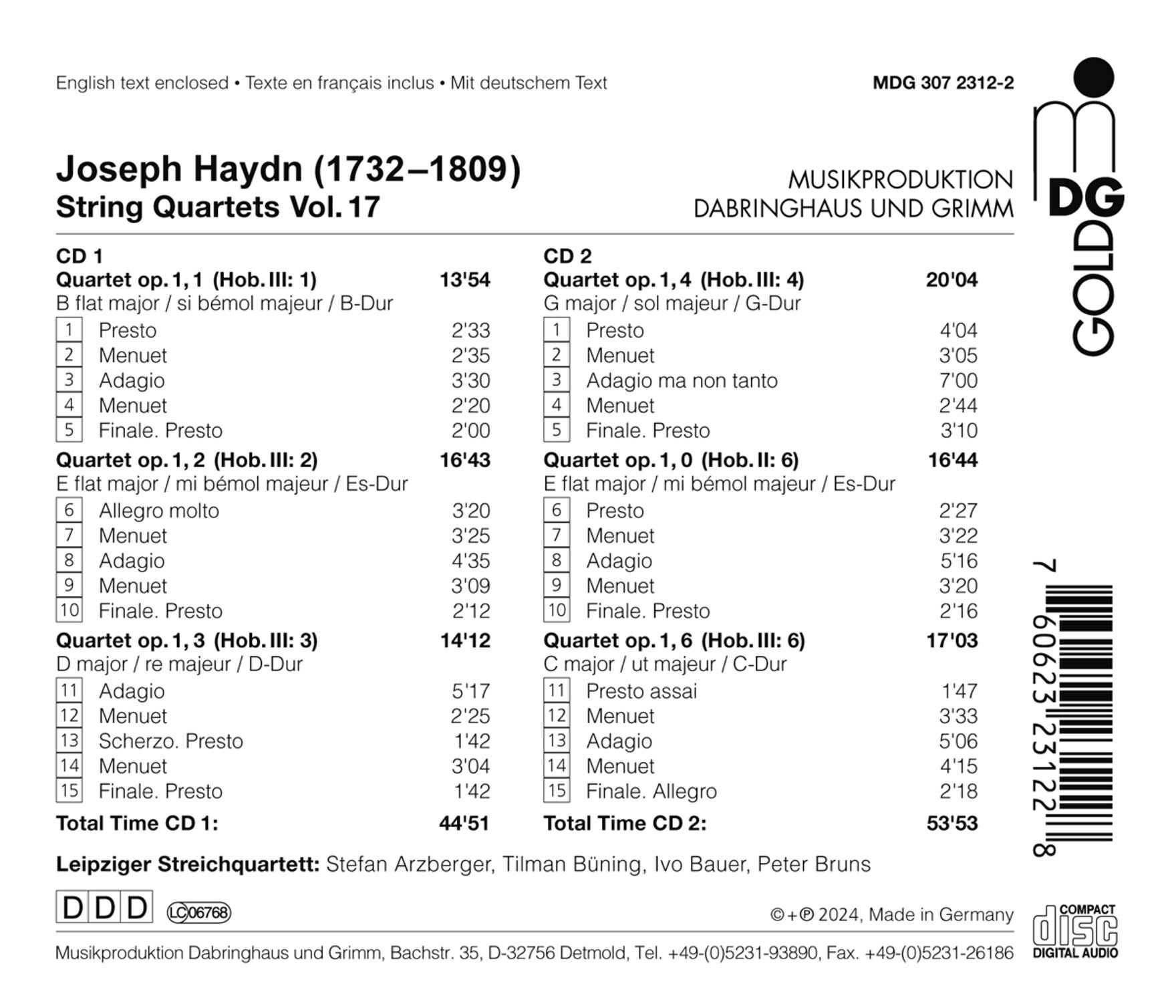 Leipziger Streichquartett 하이든: 현악 4중주 op.1 시리즈 (Haydn: String Quartets Vol.17)