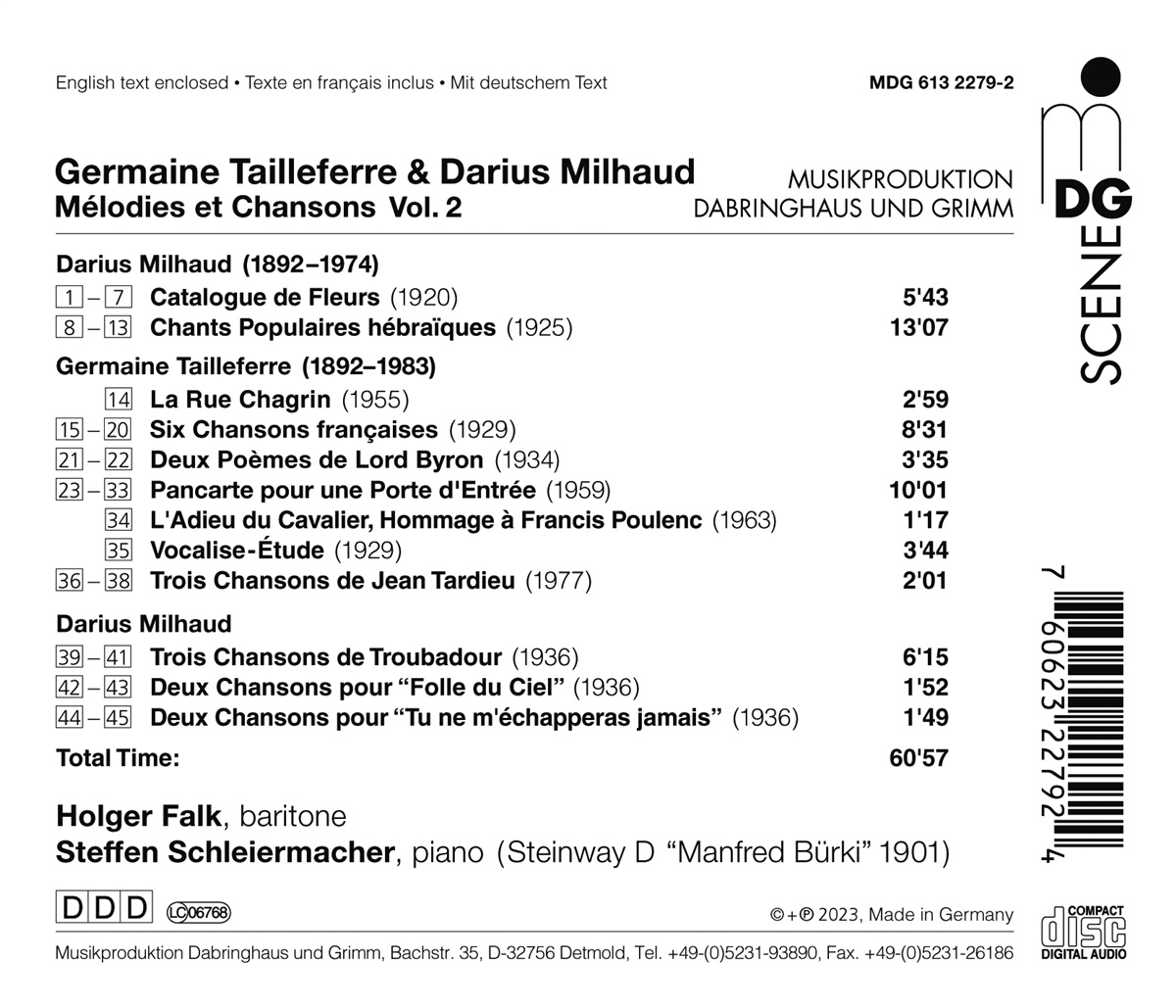 Holger Falk / Steffen Schleiermacher  타유페르와 미요의 노래 2집 (Tailleferre & Milhaud: Melodies & Chansons Vol.2)