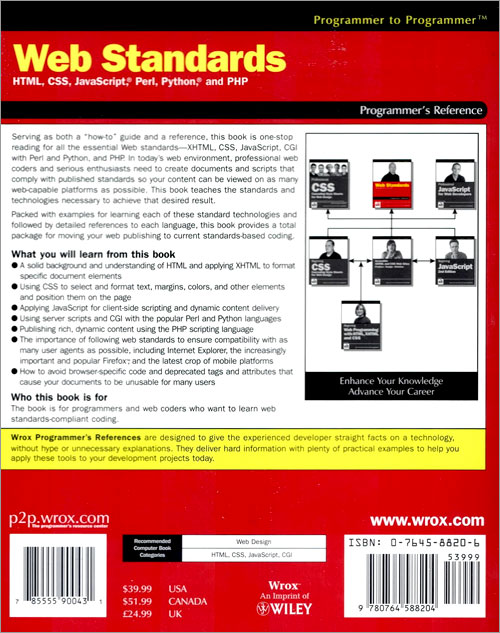 Web Standards Programmer's Reference: HTML, CSS, JavaScript, Perl, Python, and PHP