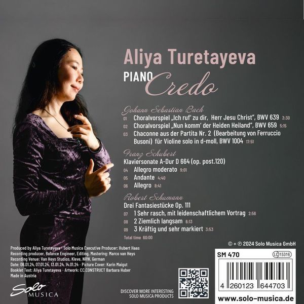 Aliya Turetayeva 바흐: 샤콘느 [부조니 편곡] / 슈베르트: 소나타 15번 / 슈만: 세 개의 환상소곡 (Credo)