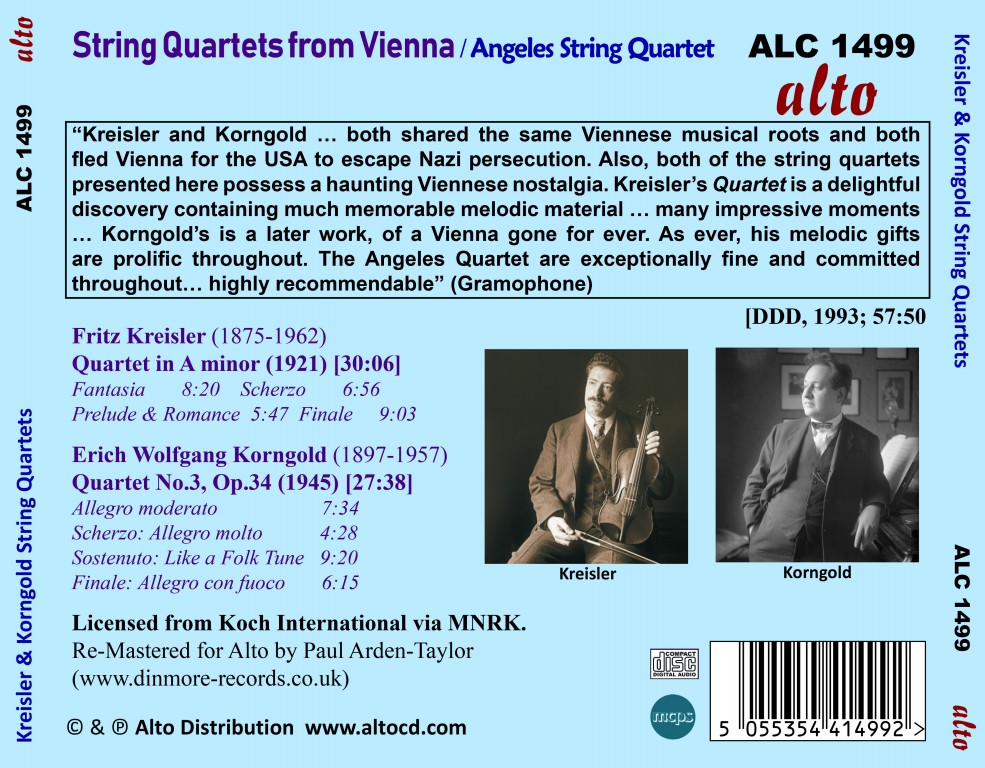 Angeles String Quartet 프리츠 크라이슬러: 현악사중주 A단조, 코른골트: 현악사중주 3번 Op. 34 (String Quartets from Vienna: Korngold & Kreisler)