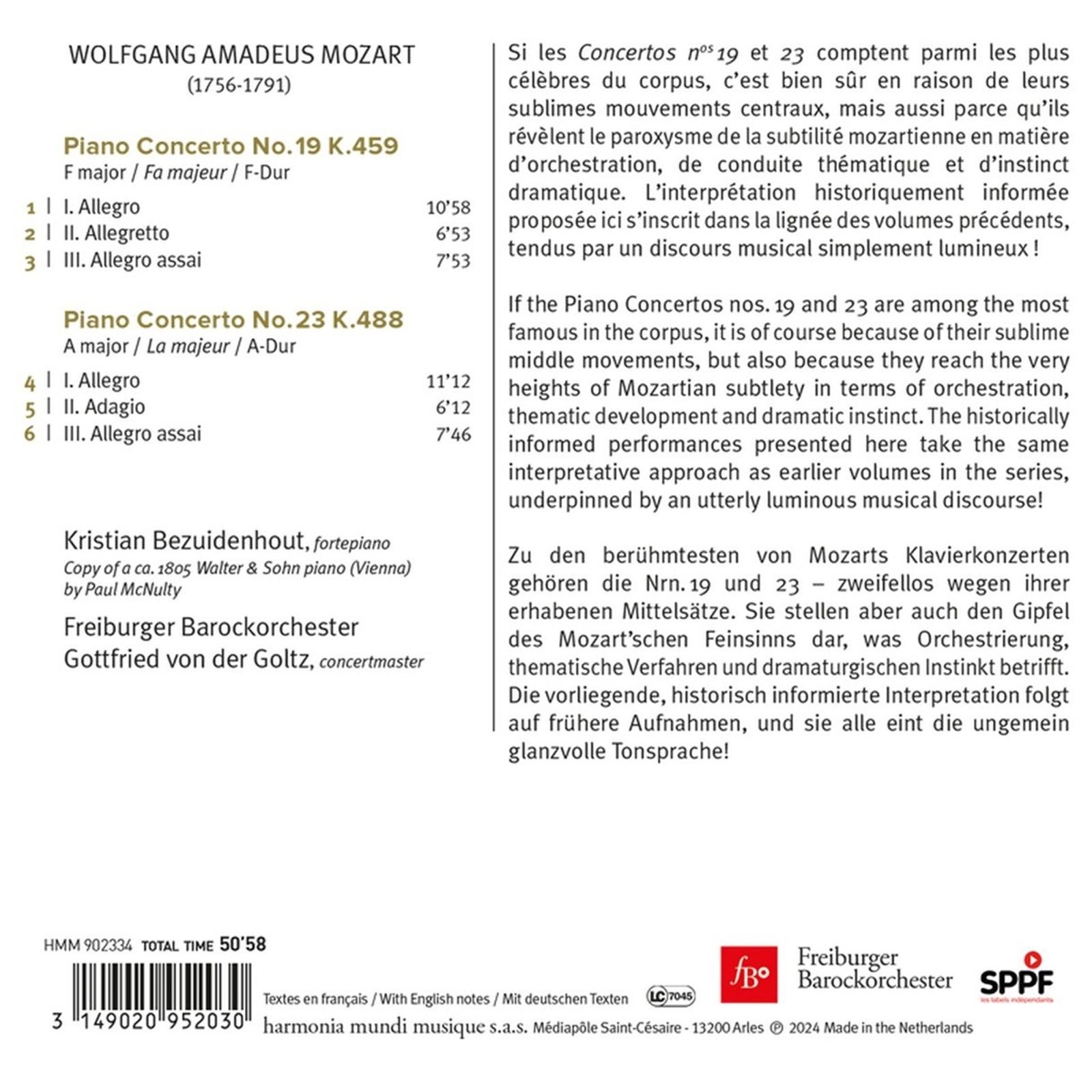 Kristian Bezuidenhout 모차르트: 피아노 협주곡 19번 23번 (Mozart: Piano Concerto K.459 K.488)