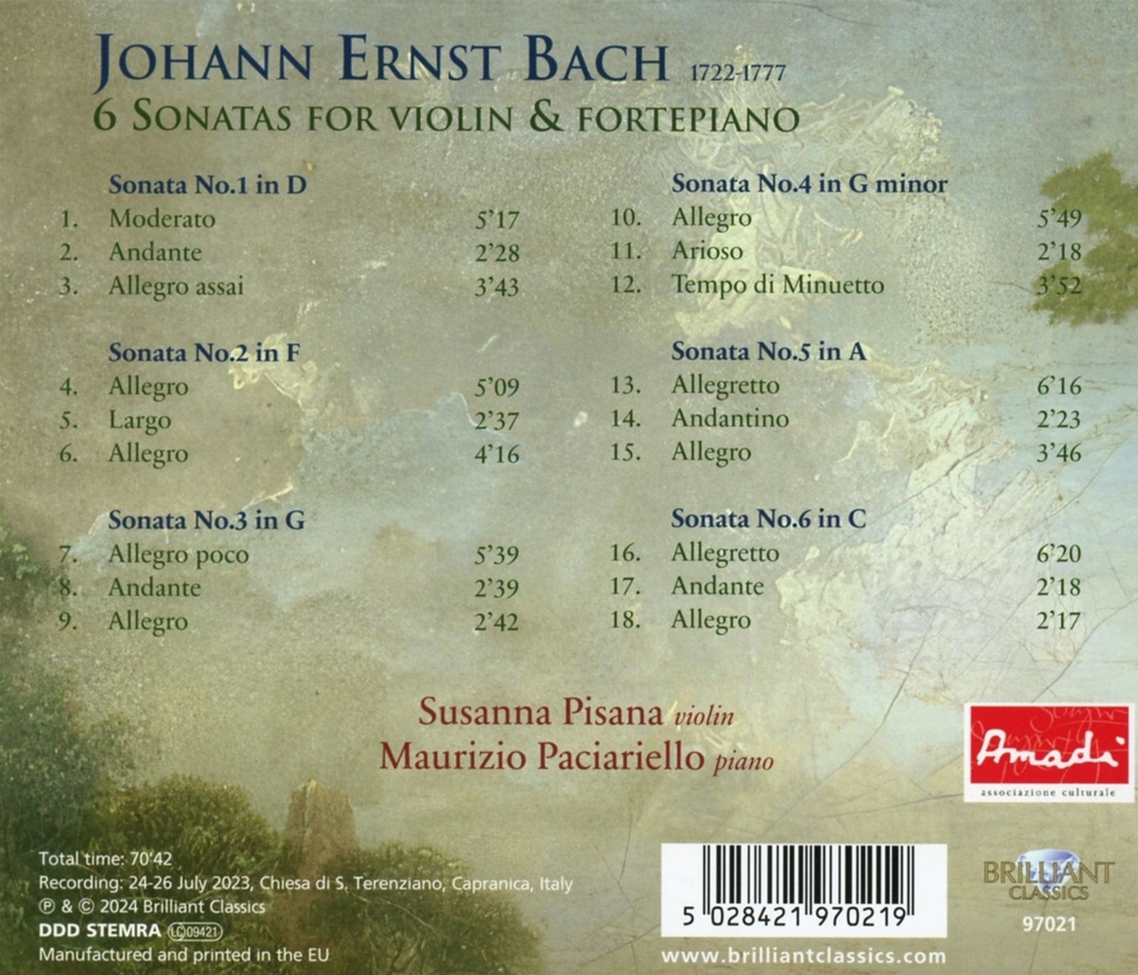 Susanna Pisana 요한 에른스트 바흐: 바이올린과 포르테피아노를 위한 6개의 소나타 (Johann Ernst Bach: 6 Sonatas For Violin & Fortepiano)