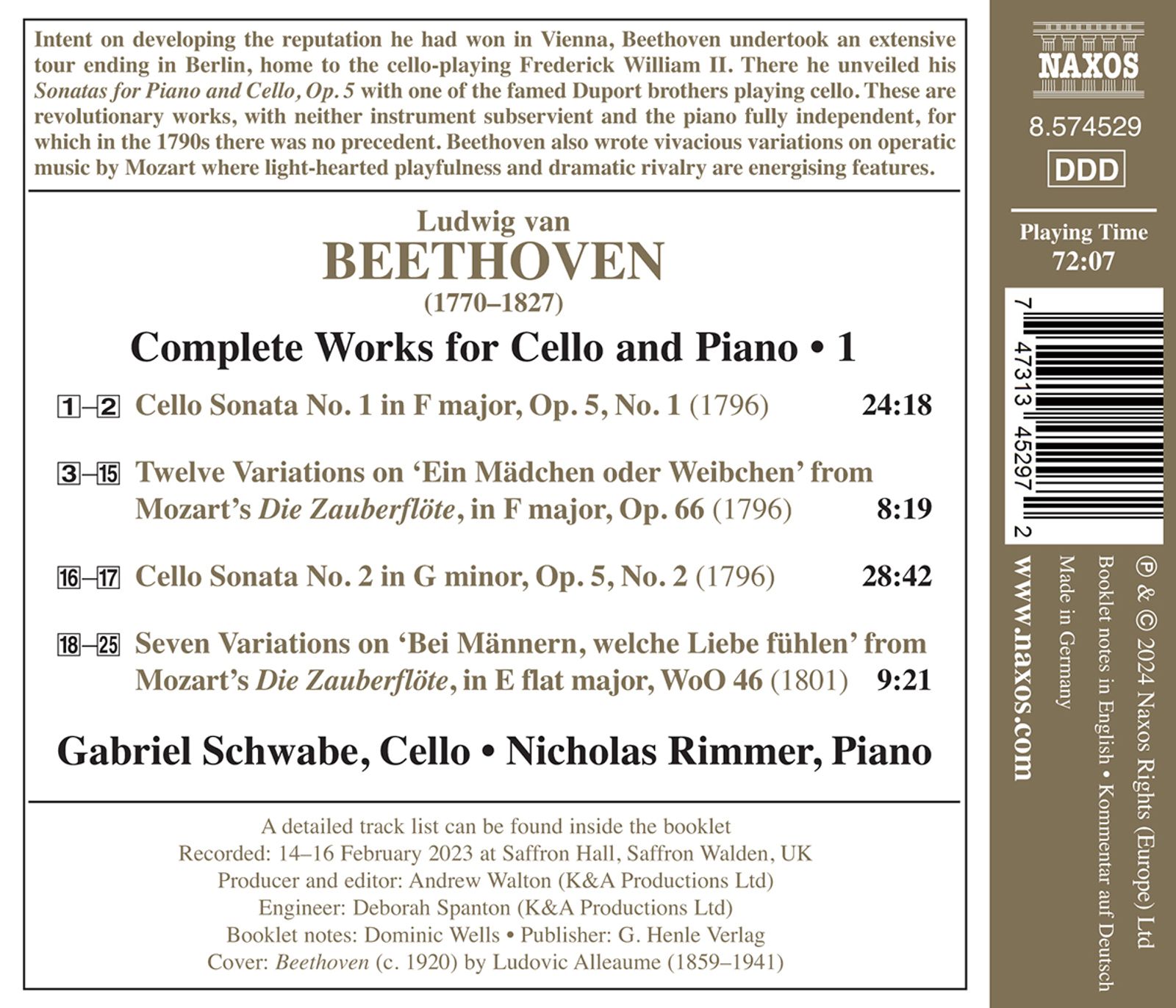 Gabriel Schwabe 베토벤: 첼로와 피아노를 위한 작품 전곡 1집 (Beethoven: Complete Works for Cello and Piano, Vol. 1)