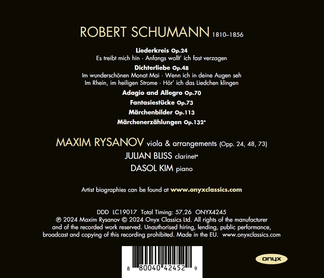 Maxim Rysanov 슈만: 아다지오와 알레그로 , 환상소품집, 시인의 사랑 (Schumann: Viola Works)