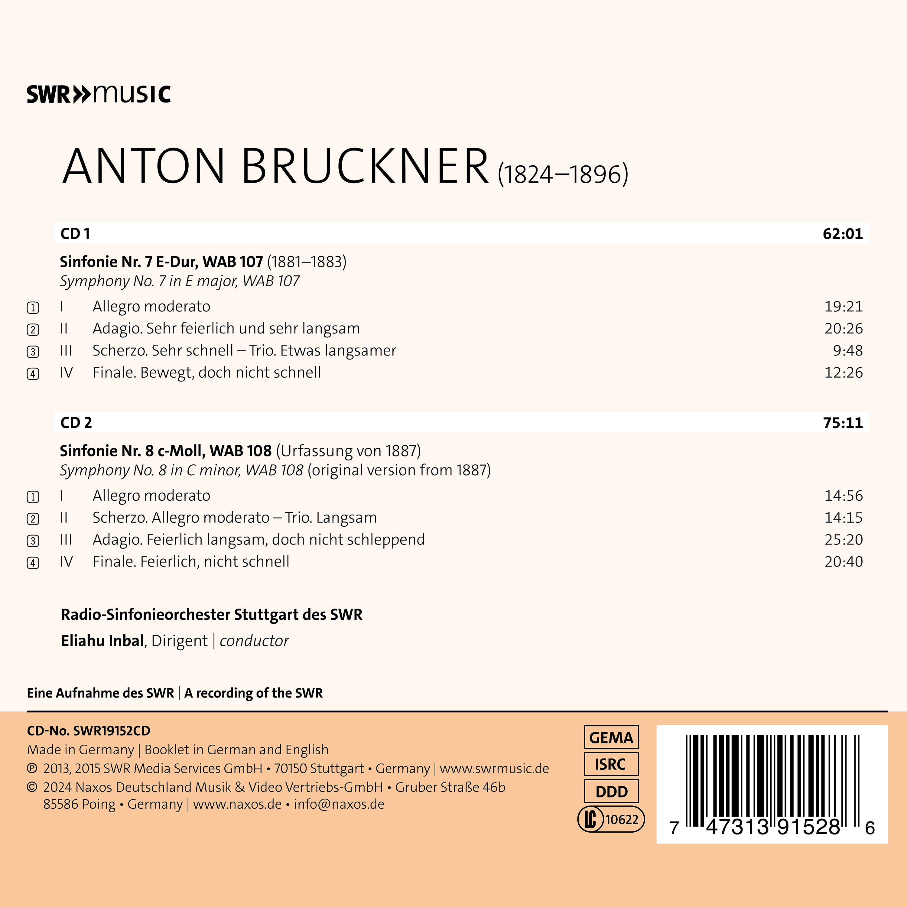 Eliahu Inbal 브루크너: 교향곡 7번, 8번 (Bruckner: Symphonies Nos. 7 & 8)
