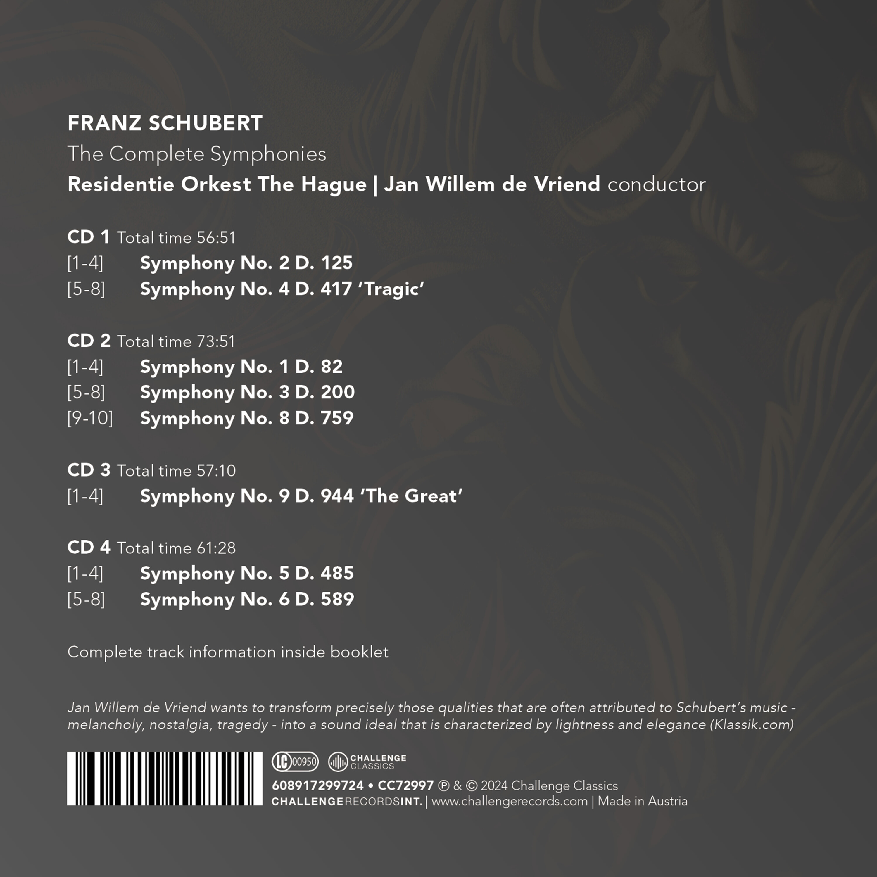 Jan Willem de Vriend 슈베르트: 교향곡 전곡 (Schubert: The Complete Symphonies)