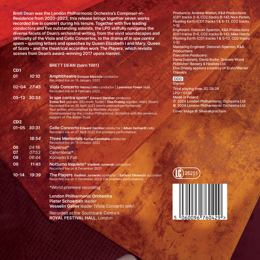 London Philharmonic Orchestra 브렛 딘: 희망 속에서 절망, 비올라 & 첼로 협주곡, 관현악 작품 (Brett Dean: In Spe Contra Spem, Viola & Cello Concertos and Orchestral)