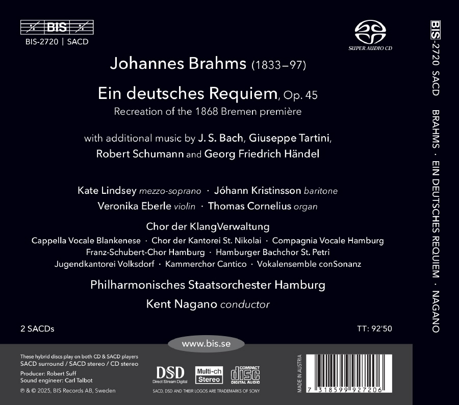Kent Nagano 브람스: 독일 레퀴엠 (Brahms: Ein deutsches Requiem Recreation of the 1868 Bremen Premiere)