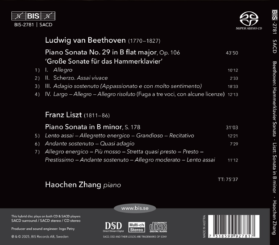 Haochen Zhang 베토벤: 피아노 소나타 29번 ‘함머클라이버’ / 리스트: 피아노 소나타 b단조 (Beethoven: Piano Sonata Op.106 / Liszt: Piano Sonata S.178)