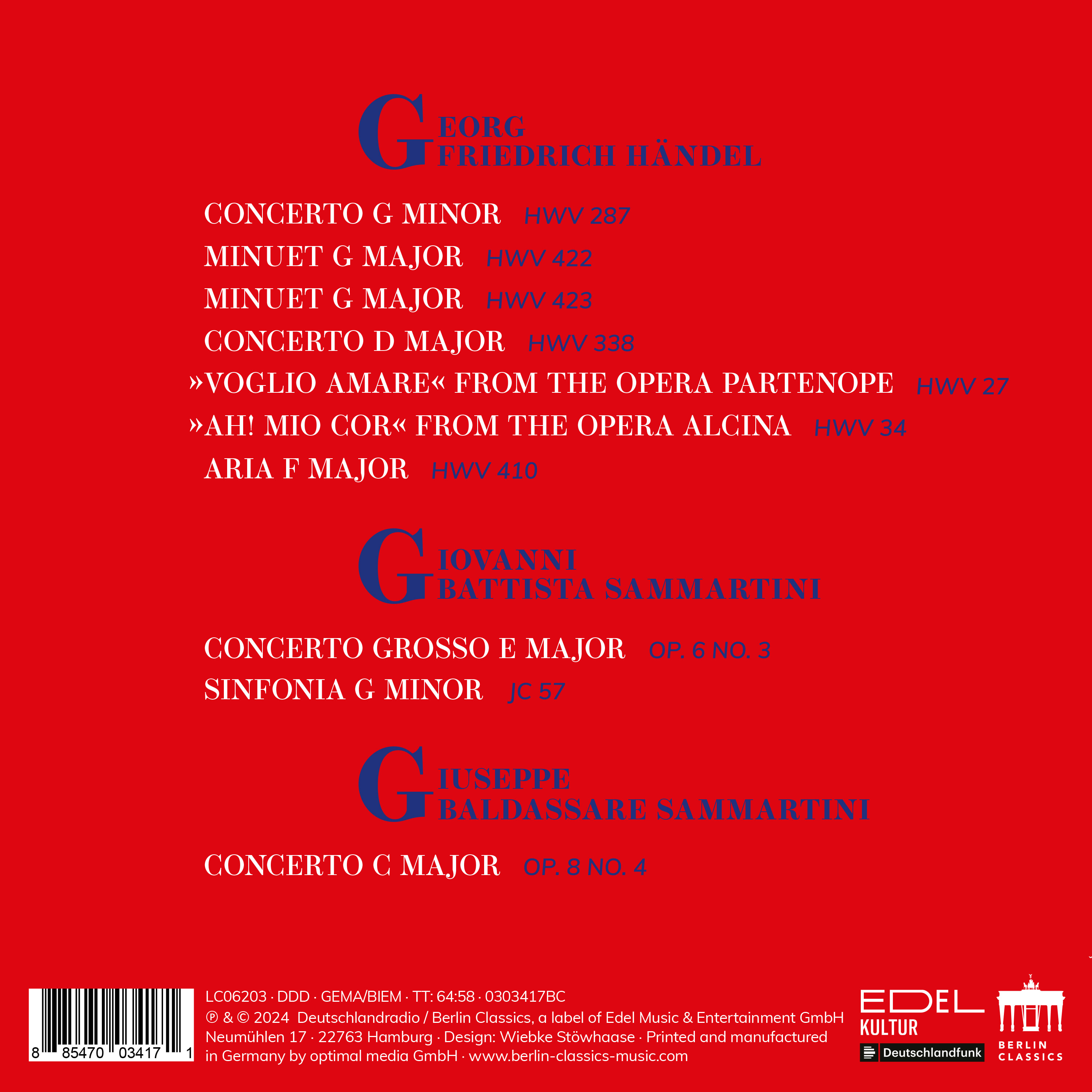 Concerto Koln 헨델: 협주곡, 미뉴에트 / 삼마르티니: 합주 협주곡 (Most Celebrated - Handel and Sammartini Brothers)