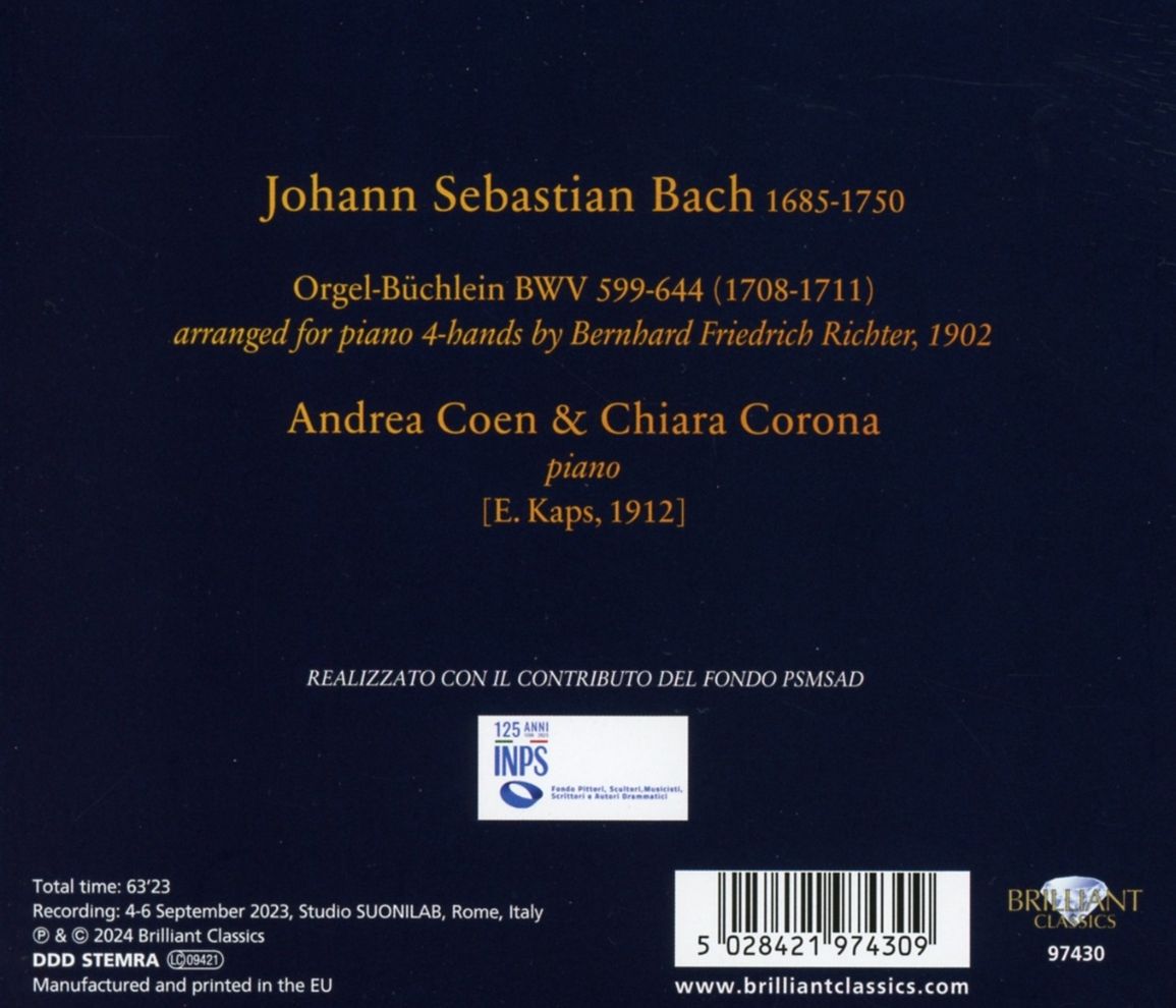 바흐: 오르간 소곡집 - 네 손을 위한 피아노 작품 (Bach: Orgelbüchlein, BWV 599-644 arranged for Piano 4-hands by Bernhard Friedrich Richter)