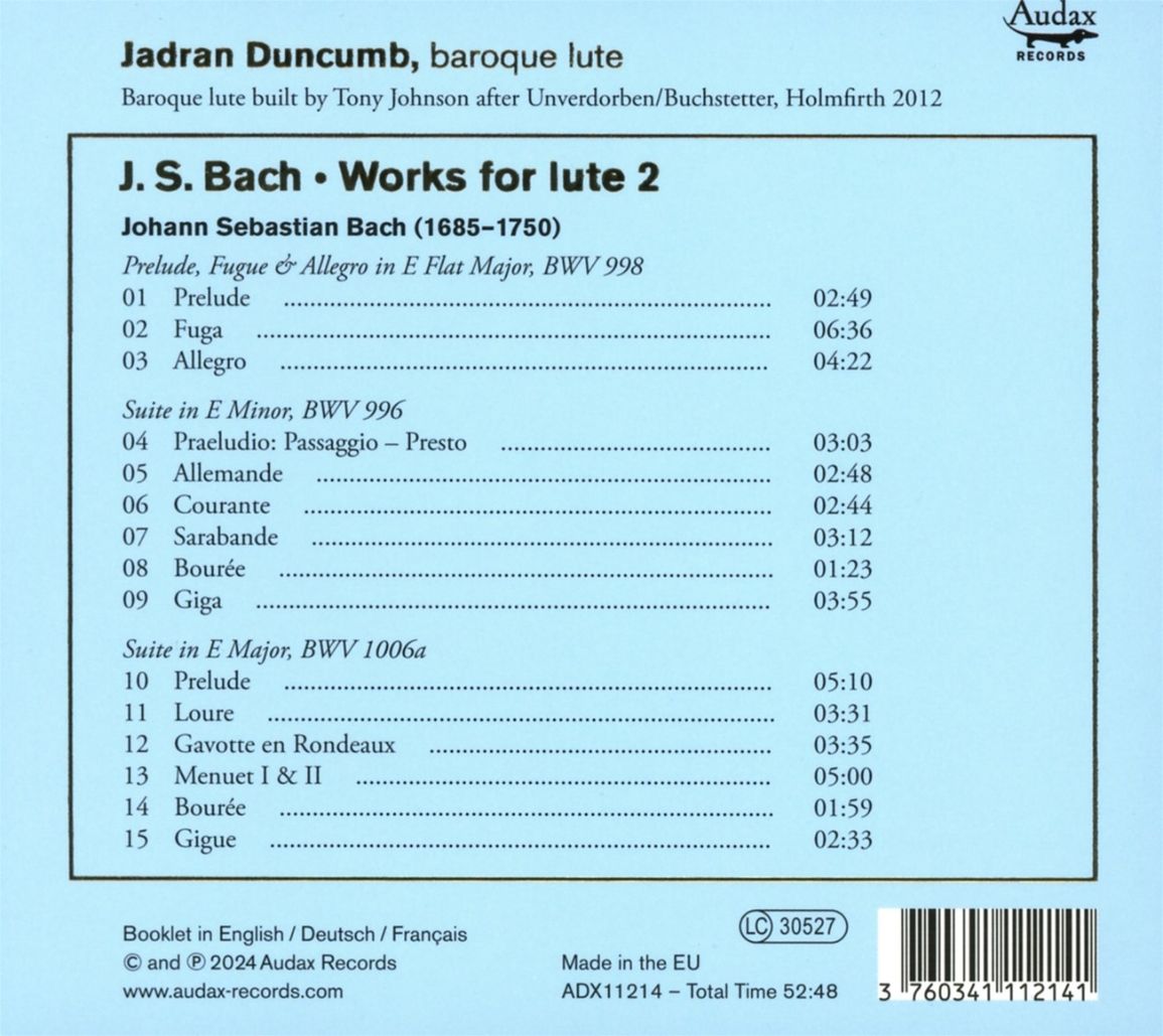 Jadran Duncumb 바흐: 류트 작품 2집 (J.S.Bach: Works for Lute - BWV998, BWV996, BWV1006a)