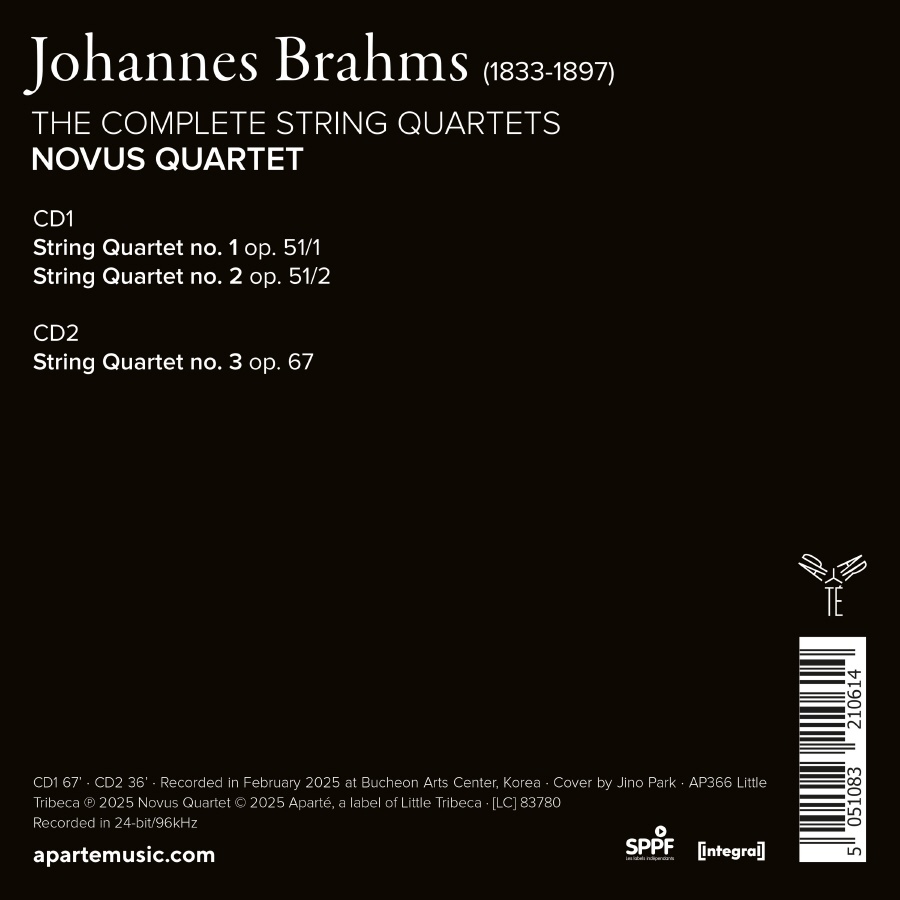 Novus Quartet 브람스: 현악 사중주 전곡 - 노부스 콰르텟 (Brahms: Completet String Quartets)