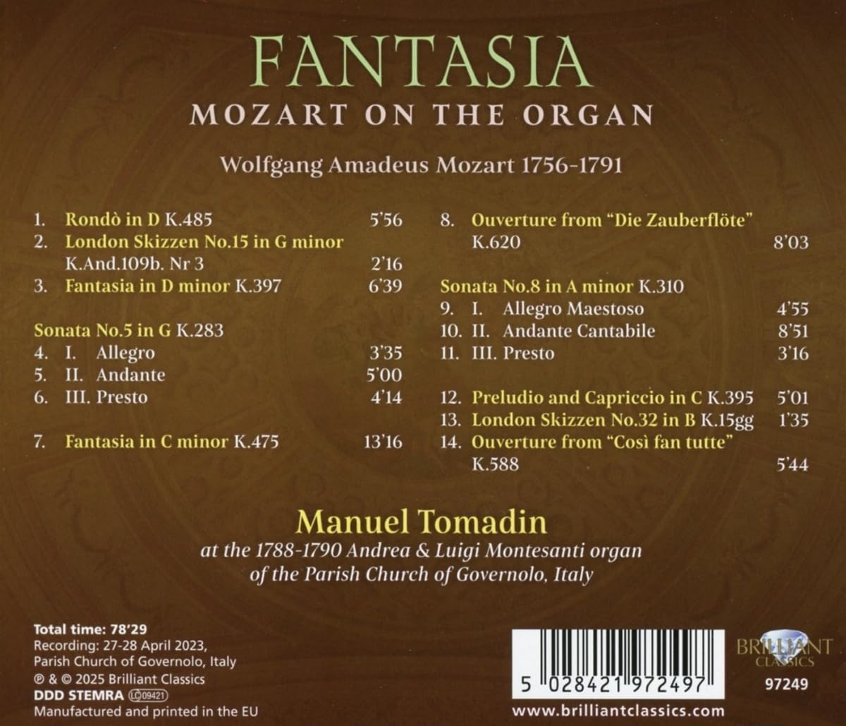 Manuel Tomadin 오르간으로 연주한 모차르트 `판타지아` (Fantasia - Mozart on the Organ)