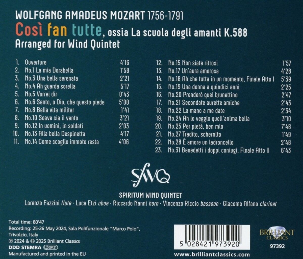 Spiritum Wind Quintet 모차르트: 코시 판 투테 [관악 오중주 연주반] (Mozart: Cosi fan tutte, arranged for Wind Quintet)
