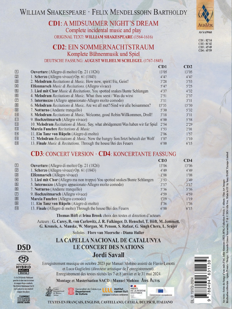 Jordi Savall 멘델스존: 한 여름 밤의 꿈 (Mendelssohn: A Midsummer Night's Dream Op.61 & 21)