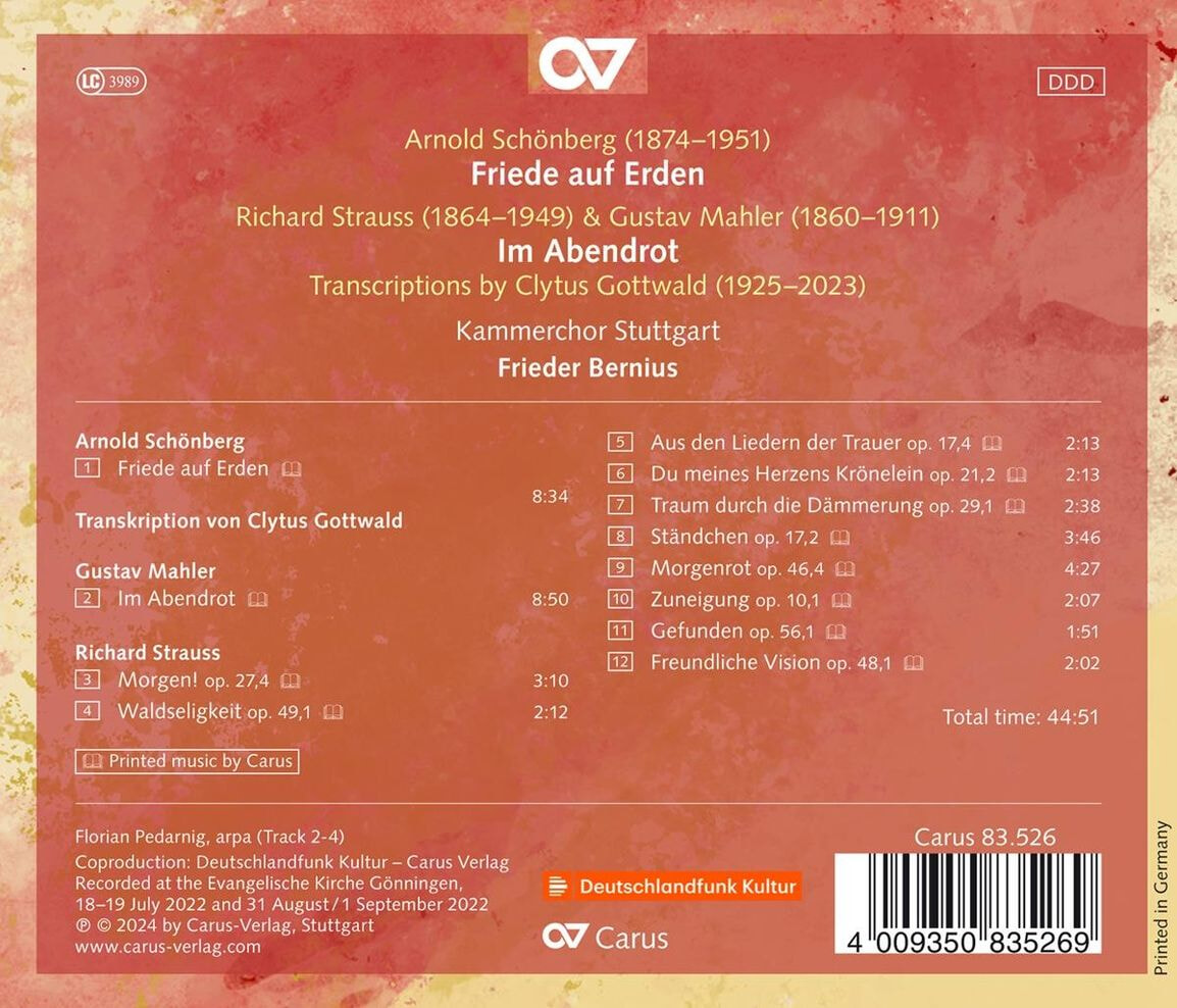 Frieder Bernius 합창으로 듣는 말러와 슈트라우스 가곡 / 쇤베르그: '지상의 평화' (Strauss / Mahler: Transcriptions / Schoenberg: `Friede auf Erden`)