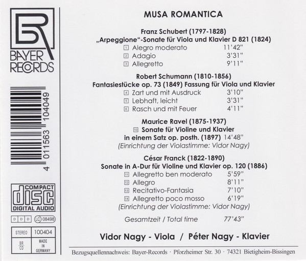 Vidor Nagy 비올라 소나타 - 슈베르트 / 슈만 / 라벨 / 프랑크 (Muse Romantique)