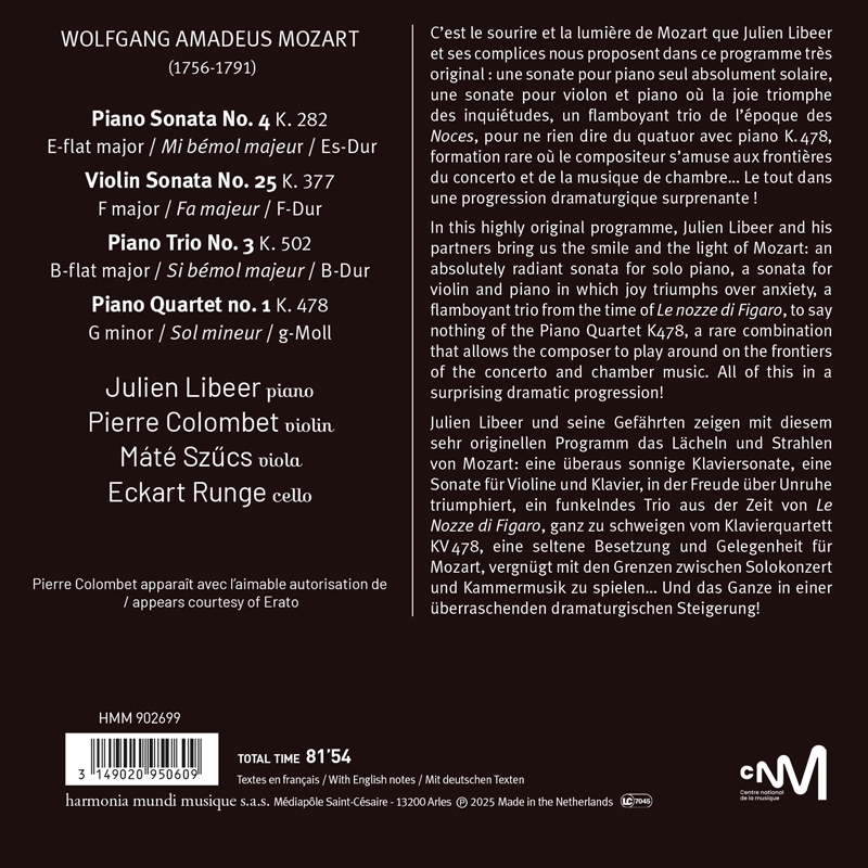 Julien Libeer 모차르트: 솔로, 듀오, 트리오, 사중주 (Mozart: 1 2 3 4 - Solo, Duo, Trio, Quartet)