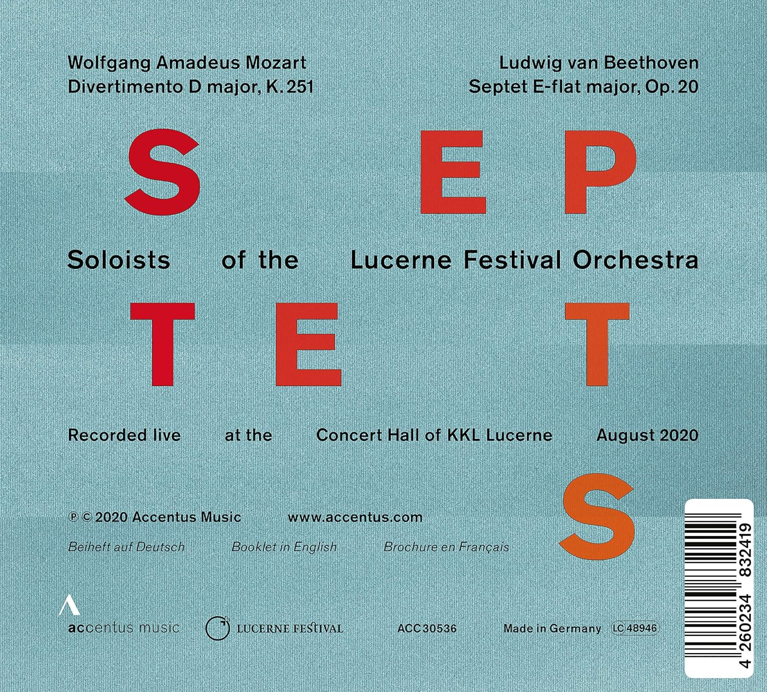 Soloists Of The Lucerne Festival Orchestra 모차르트 / 베로텐: 7중주 (Septets)