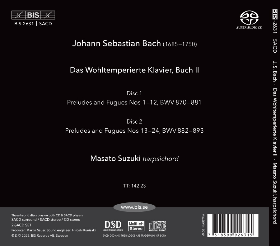 Masato Suzuki 바흐: 평균율 클라비어 곡 2권 (Bach: The Well-Tempered Clavier, Book 2) [SACD Hybrid]