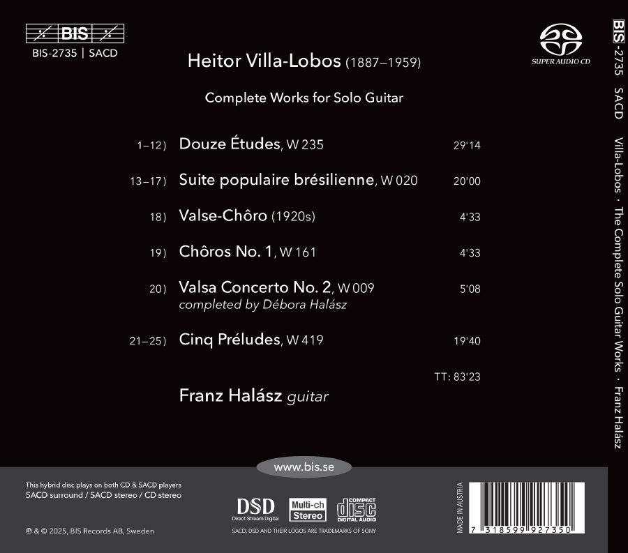 Franz Halasz 빌라-로보스: 솔로 기타를 위한 작품 전곡 (Villa-Lobos: Complete Works for Solo Guitar) [SACD Hybrid]