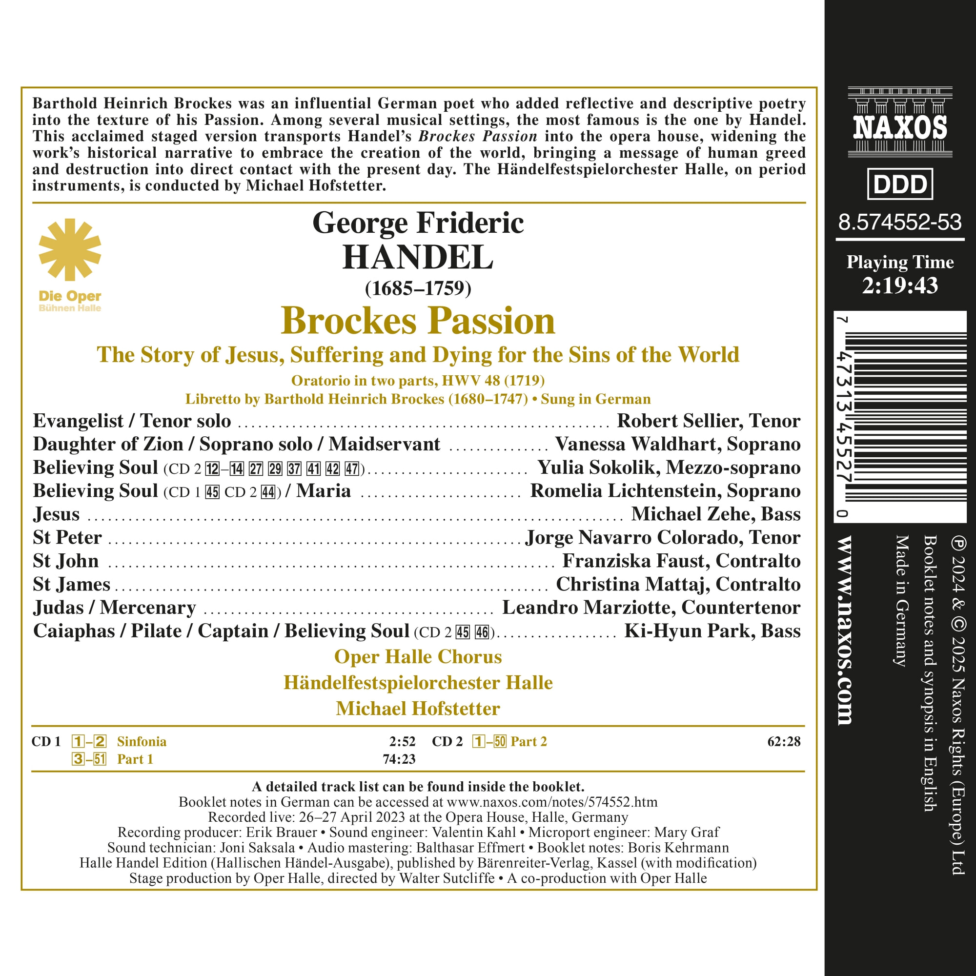 Michael Hofstetter 헨델: 브로케스 수난곡 (Handel: Brockes Passion)