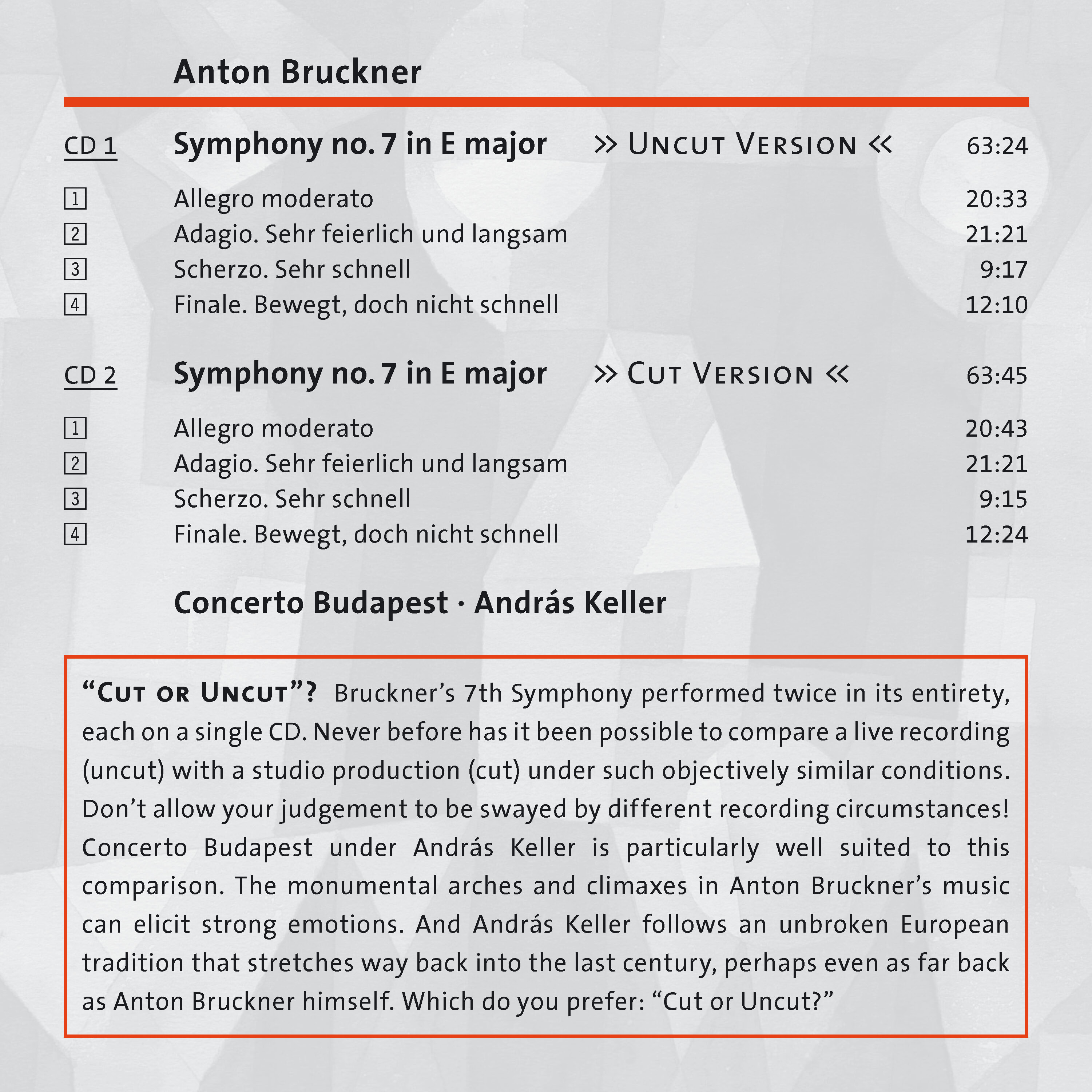 Andras Keller 브루크너: 교향곡 7번 (Bruckner: Symphony No.7 - Cut and Uncut Versions)
