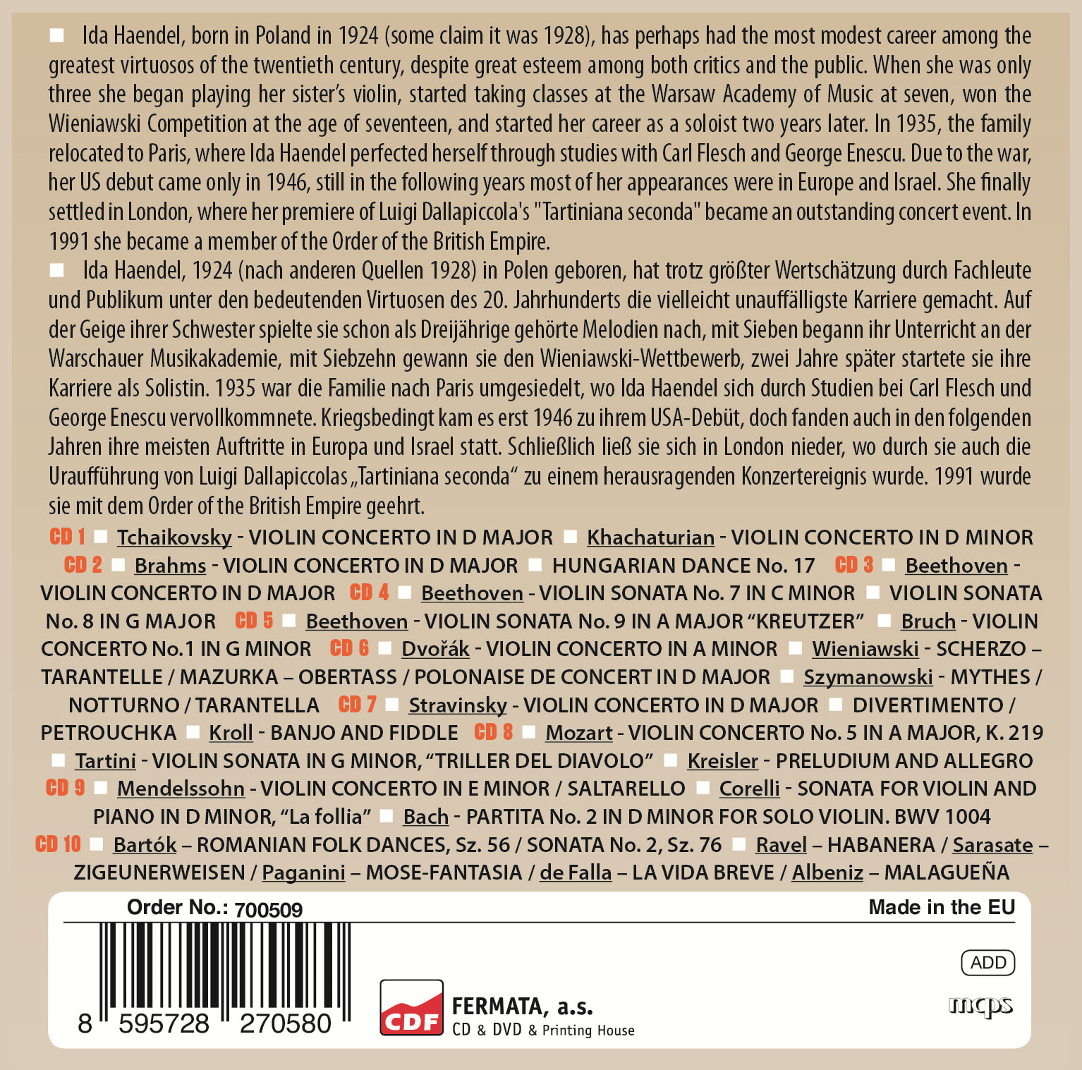 Ida Haendel 이다 헨델 앨범 컬렉션 (Milestones of a Violin Legend) [10CD 박스세트]