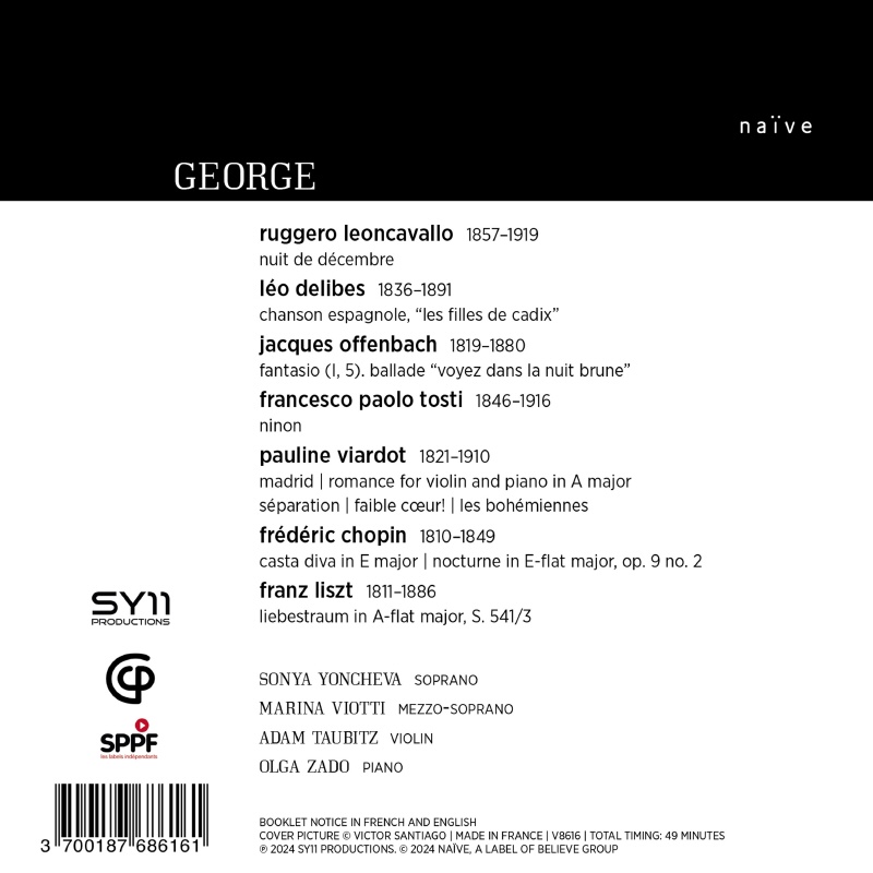 Sonya Yoncheva 조르주 상드 살롱 음악 모음 - 쇼팽, 레온카발로, 들리브, 리스트 외 (George)