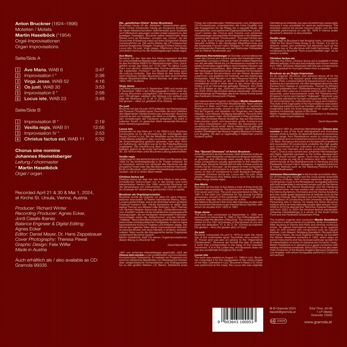 Chorus Sine Nomine 브루크너: 모테트 (Bruckner: Motetten) [LP]