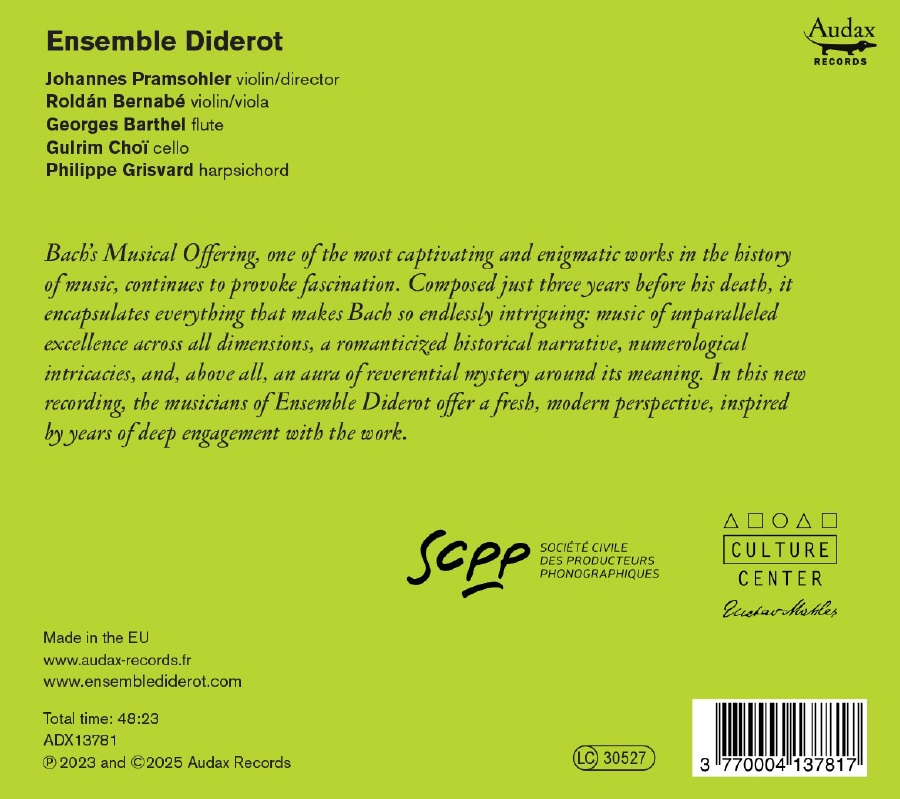 Ensemble Diderot 바흐: 음악의 헌정 (Bach: Musikalisches Opfer Bwv 1079 - A Musical Offering)