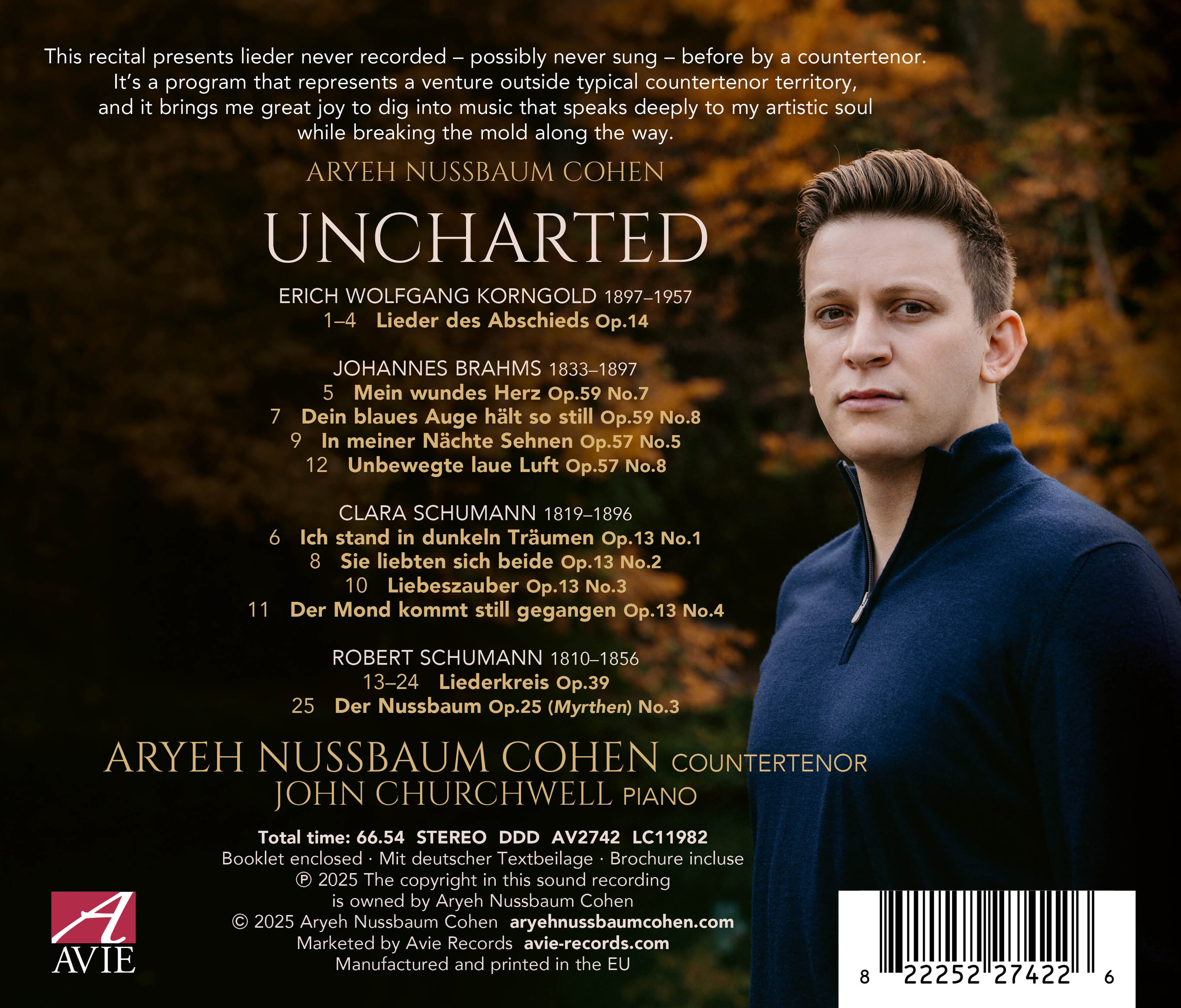 Aryeh Nussbaum Cohen 코른골트 / 브람스 / 슈만 / 클라라 슈만의 가곡 (Uncharted - Brahms, Schumann, Korngold Songs)