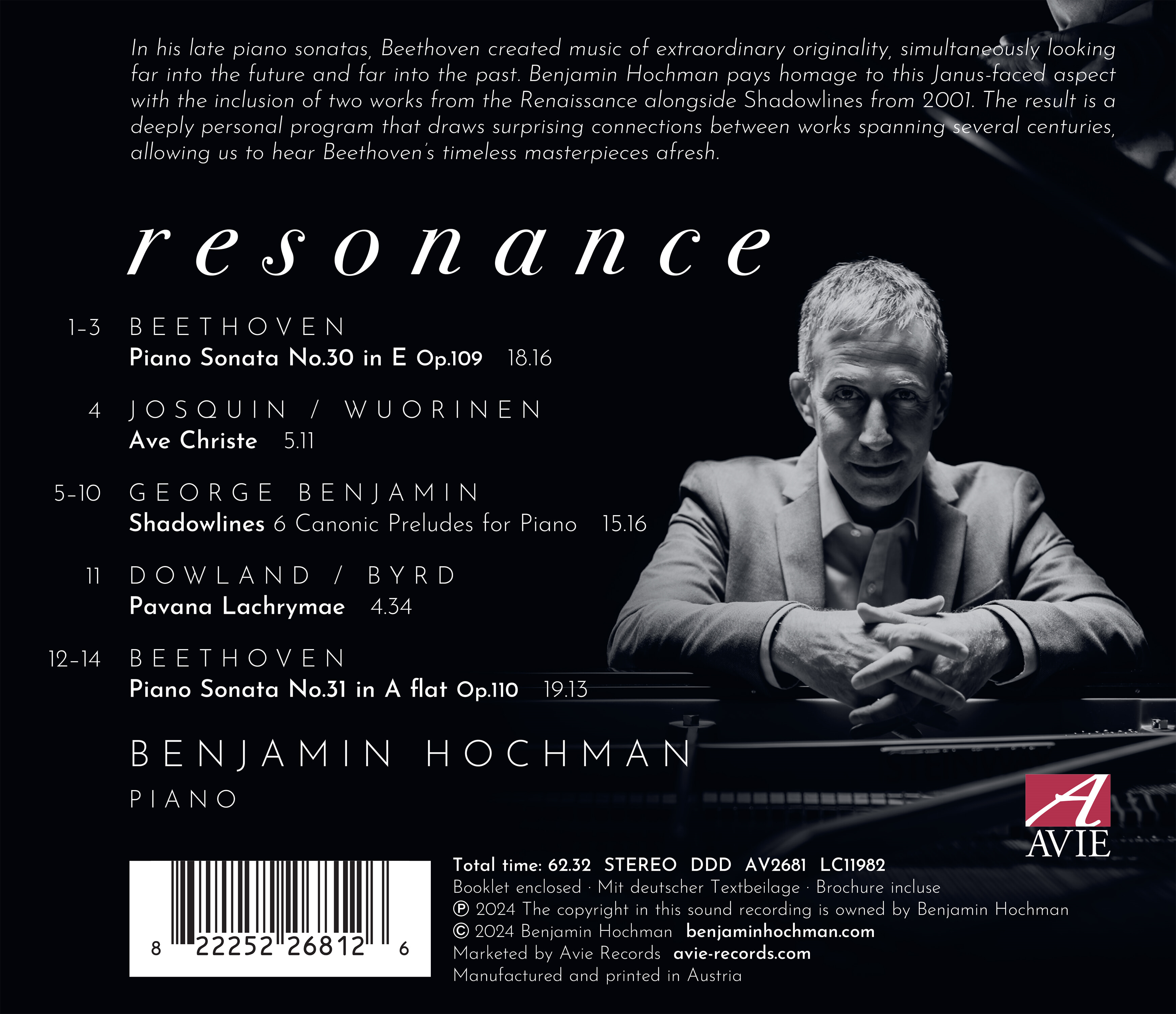 Benjamin Hochman 공명 - 베토벤 / 벤자민 / 다울랜드 / 조스캥 (Resonance: Beethoven, Benjamin, Dowland, Josquin)