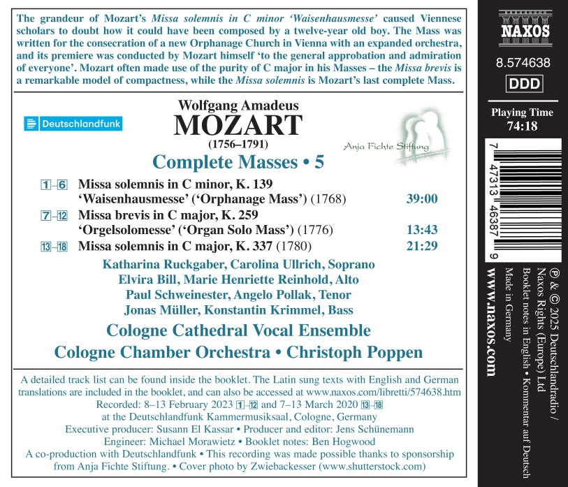 Christoph Poppen 모차르트: 미사 전곡 작품 5집 (Mozart: Complete Masses, Vol. 5)