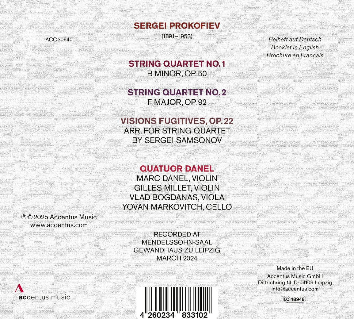 Quatuor Danel 프로코피예프: 현악 사중주 제1~2번, 덧없는 환영 (Prokofiev: String Quartets; Visions fugitives)