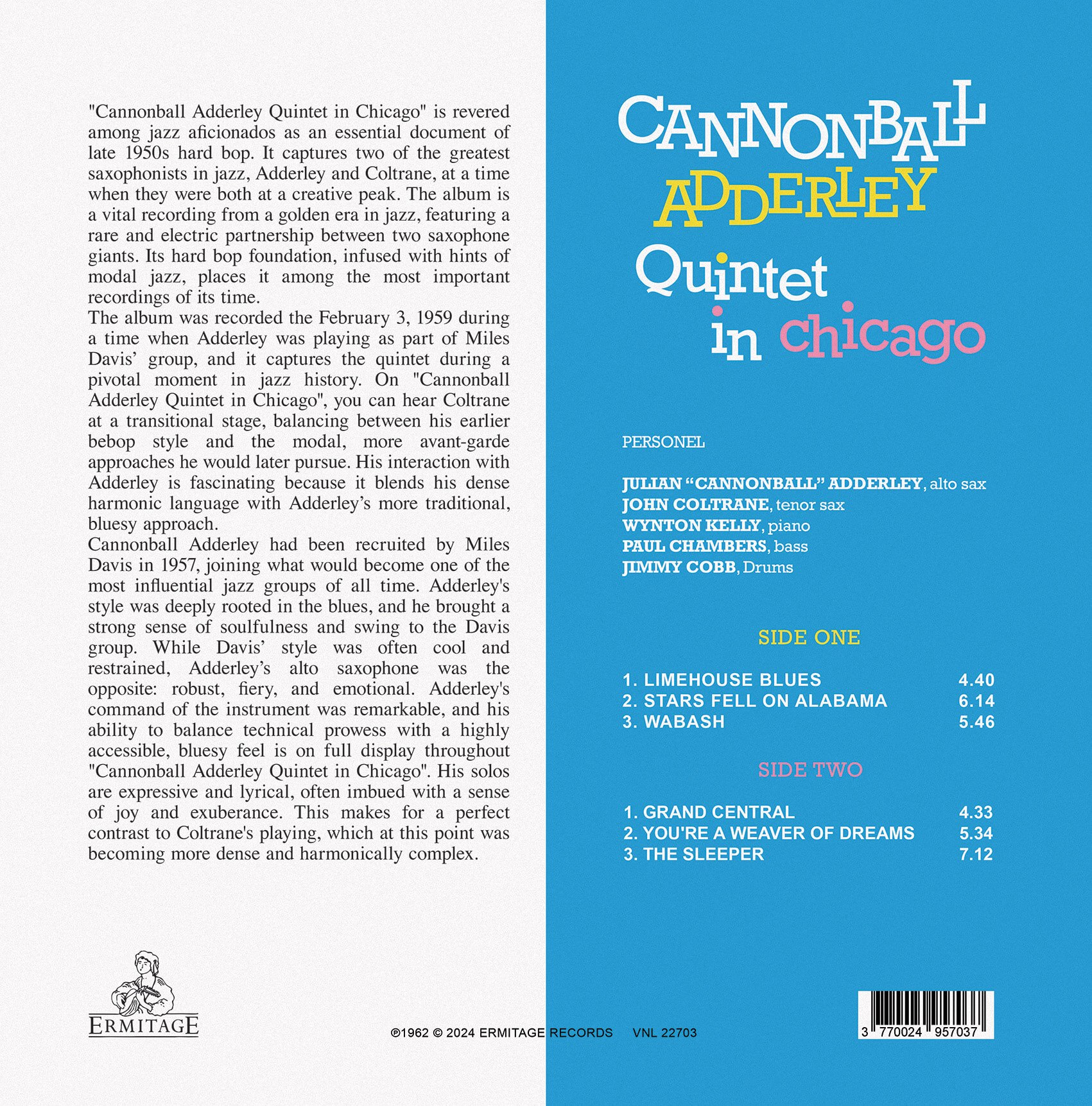 Cannonball Adderley (캐논볼 애덜리) - Cannonball Adderley Quintet in Chicago [옐로우 컬러 LP]