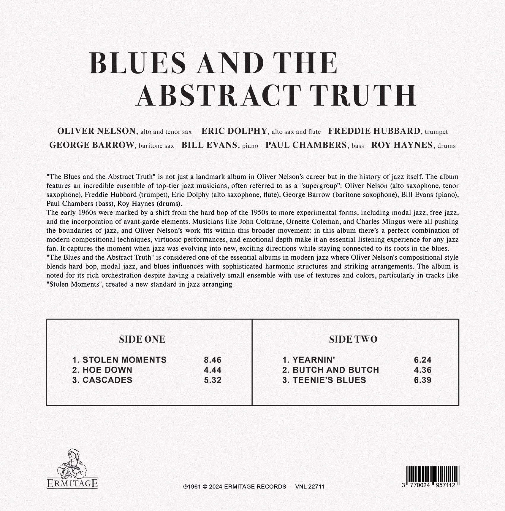 Oliver Nelson (올리버 넬슨) - The Blues And The Abstract Truth [옐로우 컬러 LP]