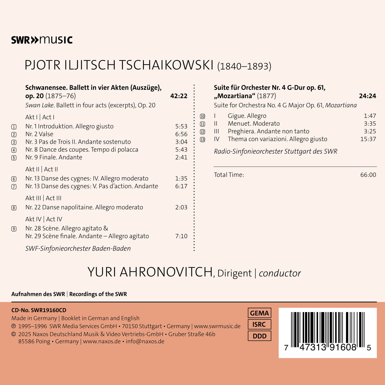 Yuri Ahronovitch 차이콥스키: '백조의 호수', 모음곡 4번 '모차르티아나' (Tchaikovsky: Swan Lake (excerpts), Suite for Orchestra No.4 'Mozartiana')