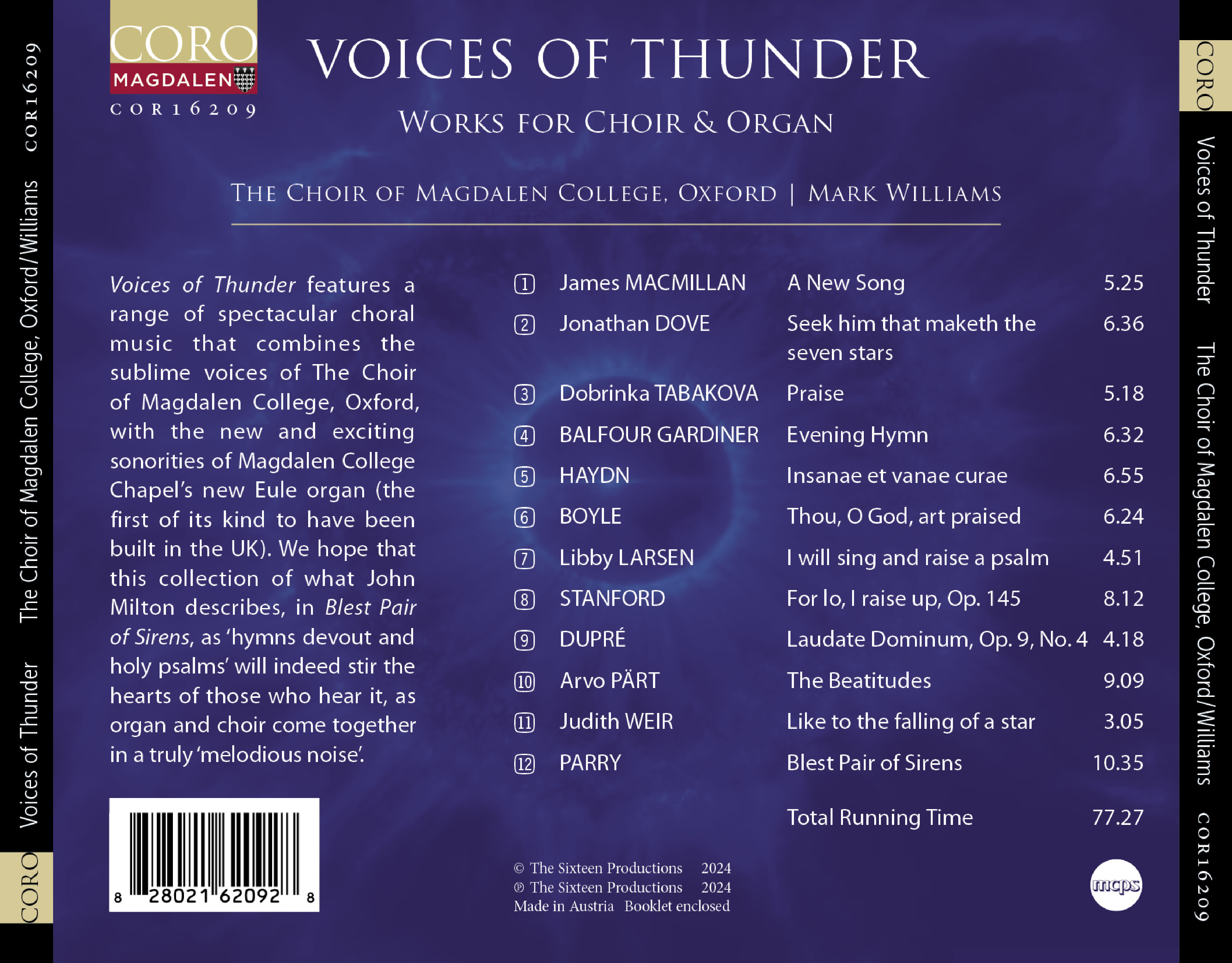 Mark Williams 천둥 소리 : 합창단과 오르간을 위한 음악 (Voices of Thunder - Music for Choir & Organ)