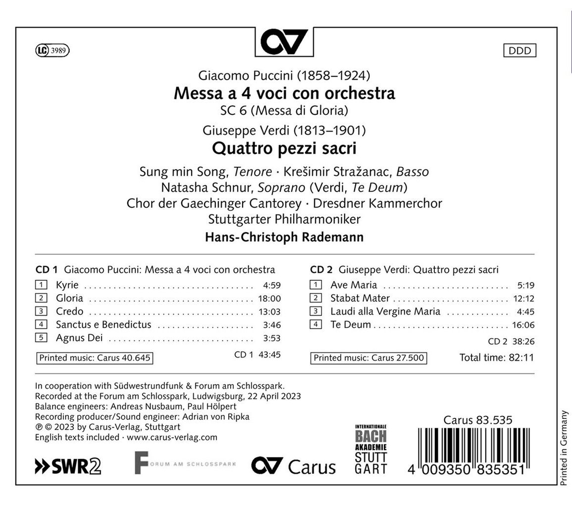 Hans-Christoph Rademann 푸치니: '미사 디 글로리아' / 베르디: '네 곡의 종교적 작품' (Puccini: Messa a 4 voci con orchestra (Messa di Gloria) / Verdi: Quattro pezzi sacri)