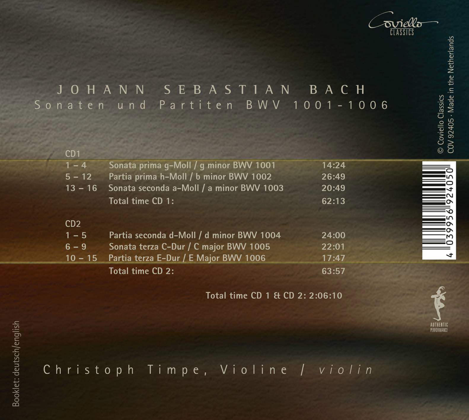 Christoph Timpe 바흐: 무반주 바이올린 소나타와 파르티타 (Bach: Sonatas & Partitas for Violin Solo, BWV 1001 - 1006)