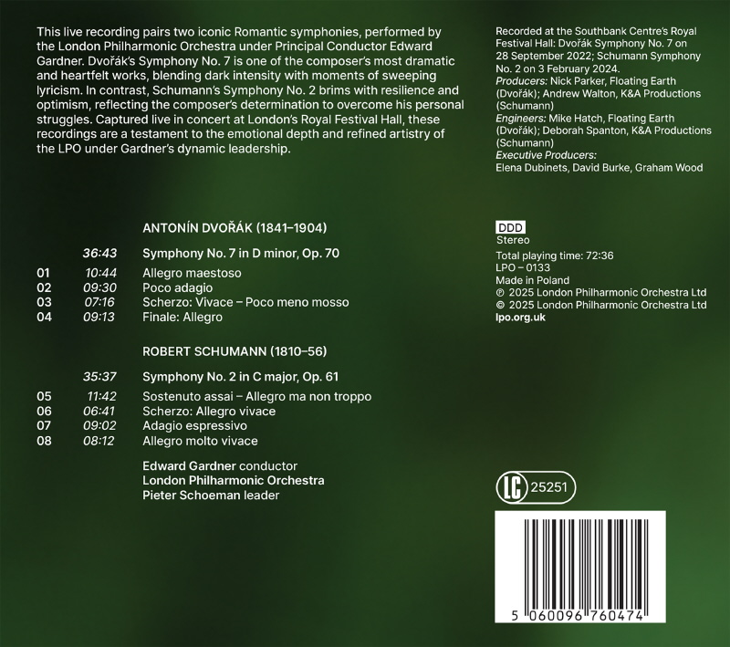Edward Gardner 드보르작: 교향곡 7번 / 슈만: 교향곡 2번 (Dvorak: Symphony No.7 / Schumann:Symphony No.2)