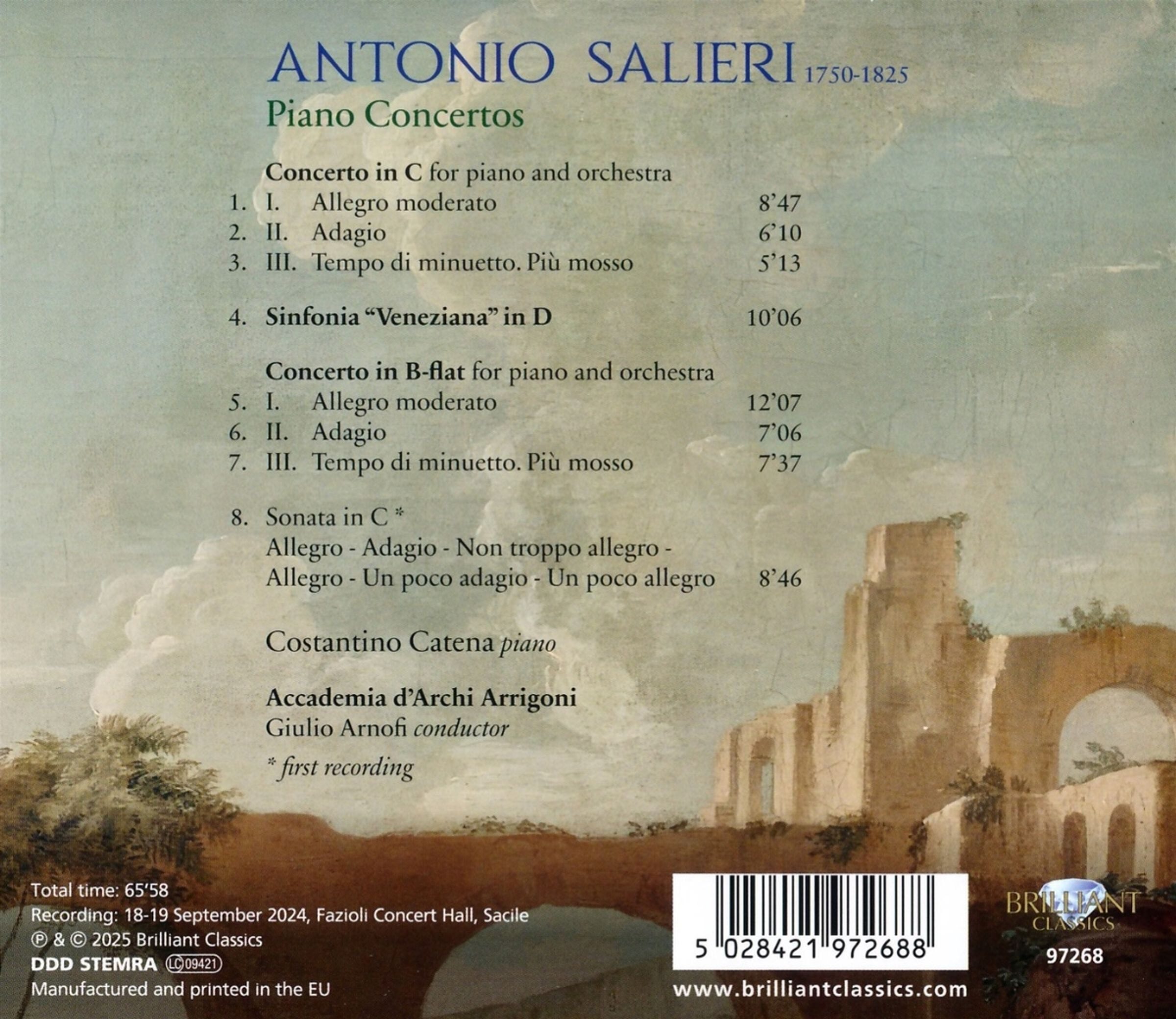 Costantino Catena 살리에리: 피아노 협주곡 C장조, 피아노 협주곡 B♭장조, 교향곡 ‘베네치아나’, 소나타 (Salieri: Piano Concertos)