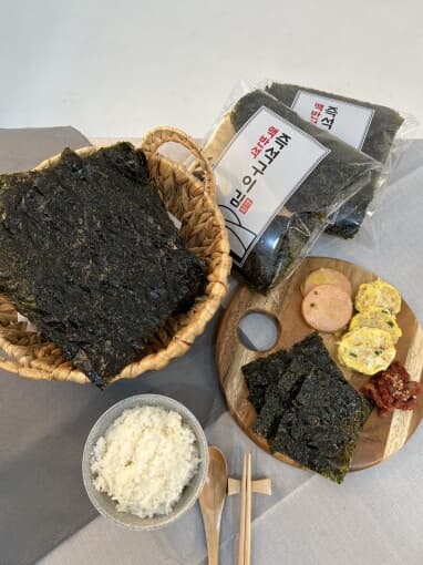 프로 오일장에서 소문난 맥반석 즉석 불향김 구이김 조미 전장김